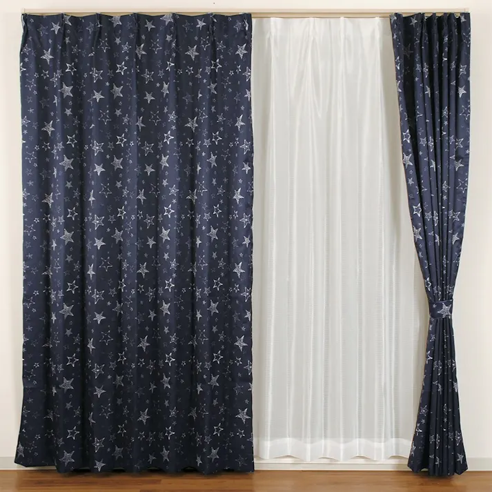 ユニベール 遮光3級「4枚セットカーテン ブルースター ネイビー」100×135cm 2枚 4548654771601【別送品】