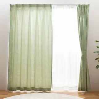 ユニベール「4枚セットカーテン ボニート グリーン」100×200cm 4548654888033【別送品】