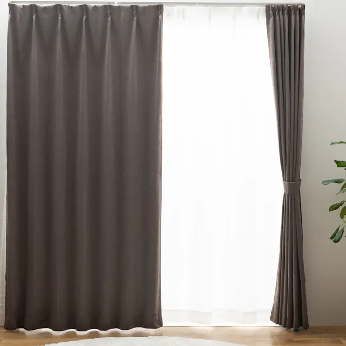 ユニベール 遮光2級「カーテン キャナル ブラウン」100×135cm 2枚 4548654888330【別送品】