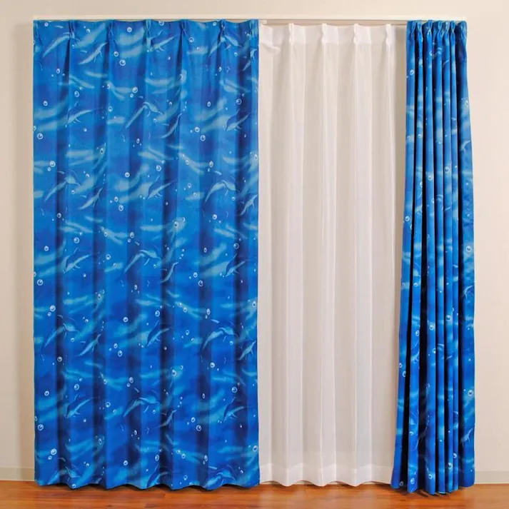ユニベール 遮光2級「カーテン ドルフィン ブルー」100×200cm 2枚 4548654269436【別送品】