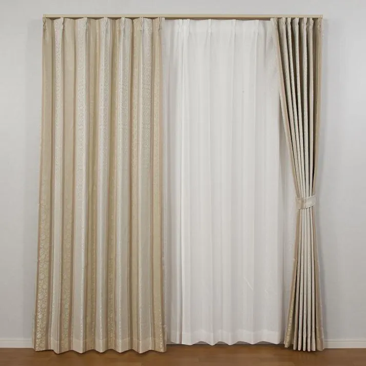 ユニベール 裏地付き 遮光3級「カーテン アングル ベージュ」200×230cm 1枚 4548654540818【別送品】