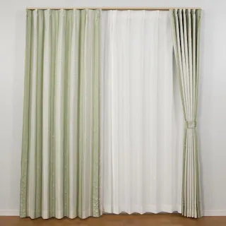 ユニベール 裏地付き 遮光3級「カーテン アングル グリーン」100×190cm 2枚 4548654592510【別送品】