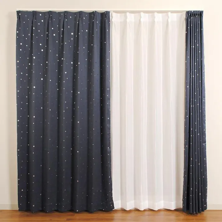 ユニベール 遮光2級「カーテン キロロ ネイビー」100×200cm 2枚 4548654635491【別送品】