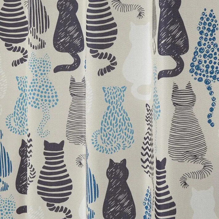 ユニベール「4枚セットカーテン ニャカヨシ ブルー」100×135cm 4548654705811【別送品】