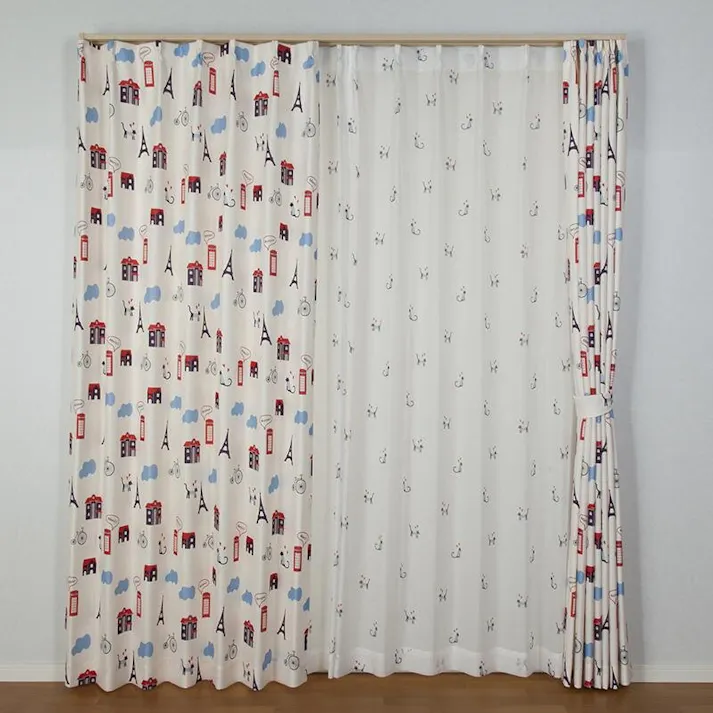 ユニベール「4枚セットカーテン ニャンゼリーゼ ミックス」100×200cm 4548654705897【別送品】