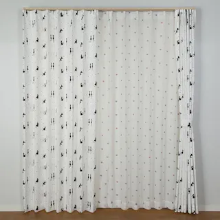 ユニベール「4枚セットカーテン ニャートニャン ミックス」100×135cm 4548654705965【別送品】