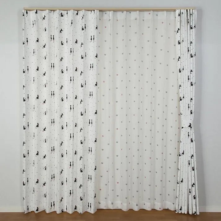 ユニベール「4枚セットカーテン ニャートニャン ミックス」100×178cm 4548654705972【別送品】