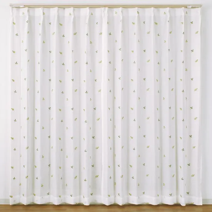 ユニベール UVカット 遮熱 ミラー「レースカーテン フレーク2 グリーン」100×133cm 2枚 4548654746753【別送品】