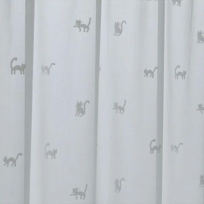 ユニベール「レースカーテン ホワイトキャット2 ホワイト」100×198cm 2枚 4548654801971【別送品】