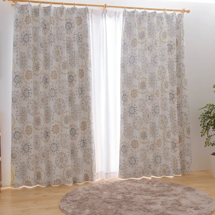 ユニベール 遮光3級「カーテン ロッコ オレンジ」100×200cm 2枚 4548654802022【別送品】