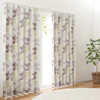 ユニベール 遮光2級「カーテン ブルーメン ブラウン」100×135cm 2枚 4548654896489【別送品】