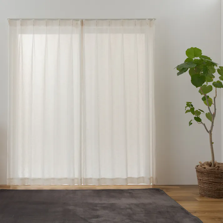 ユニベール「レースカーテン ノード アイボリー」100×176cm 2枚 4548654898773【別送品】