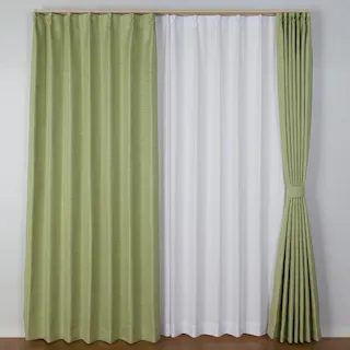 ユニベール フーガ グリーン 100×178 2枚組 遮光性 洗濯可能 アジャスターフック付き 4548654057507【別送品】