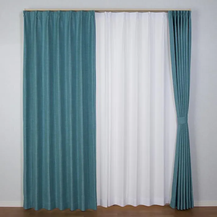 ユニベール ジェード ターコイズ 100×135 2枚組 遮光性 洗濯可能 アジャスターフック付き 4548654638317【別送品】