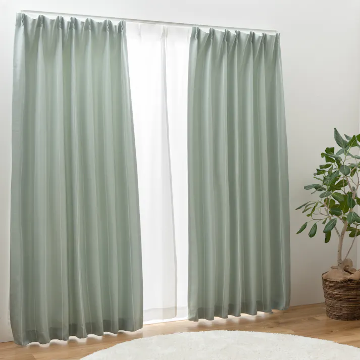 ユニベール リンピオ ブルー 100×178 2枚組 遮光性 洗濯可能 アジャスターフック付き 4548654888422【別送品】