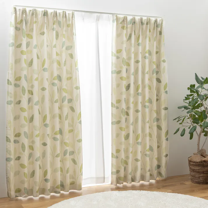 ユニベール ボタニッシュ グリーン 150×178 1枚入 遮光性 洗濯可能 アジャスターフック付き 4548654888637【別送品】