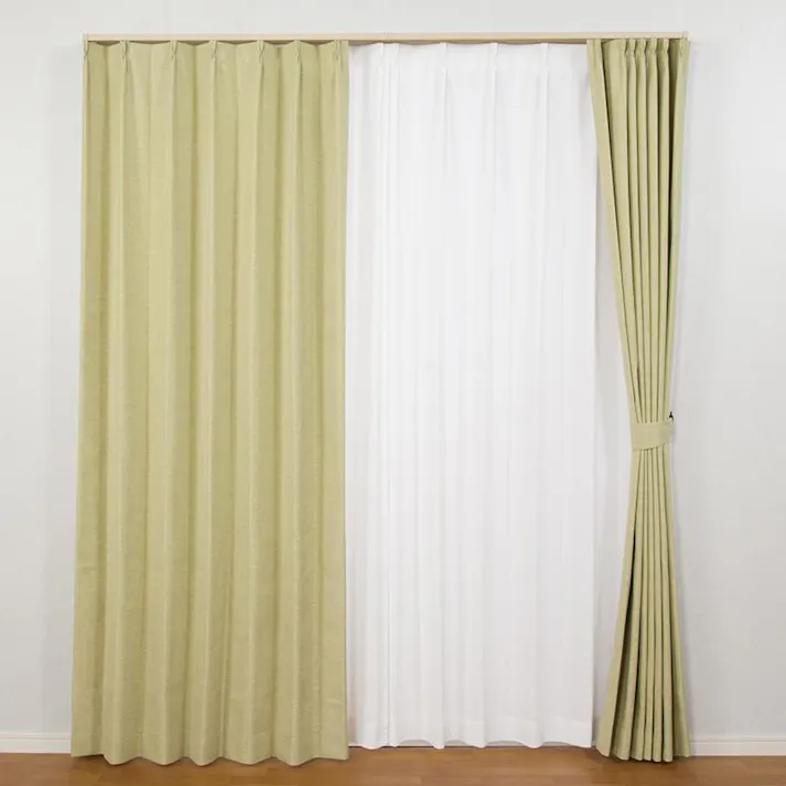 遮音 遮光1級 遮熱 カーテン エフェクト ライトグリーン 100×135cm 2枚組 ユニベール 4548654586298【別送品】