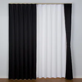防炎 遮光1級 遮熱 カーテン ルイーザ ブラック 100×135cm 2枚組 ユニベール 4548654586472【別送品】