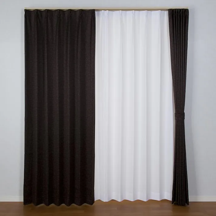 防炎 遮光1級 遮熱 カーテン ルイーザ ブラウン 100×200cm 2枚組 ユニベール 4548654586526【別送品】