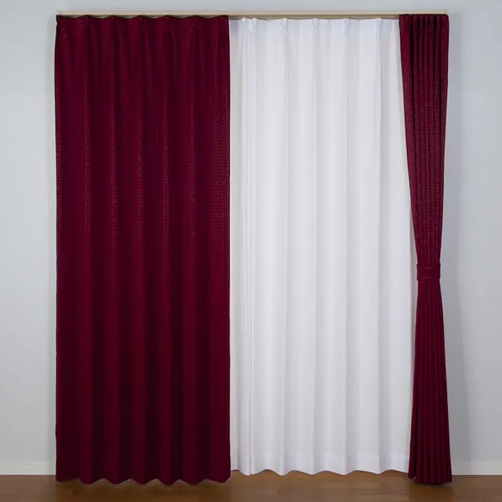 防炎 遮光1級 遮熱 カーテン ルイーザ レッド 100×200cm 2枚組 ユニベール 4548654586588【別送品】