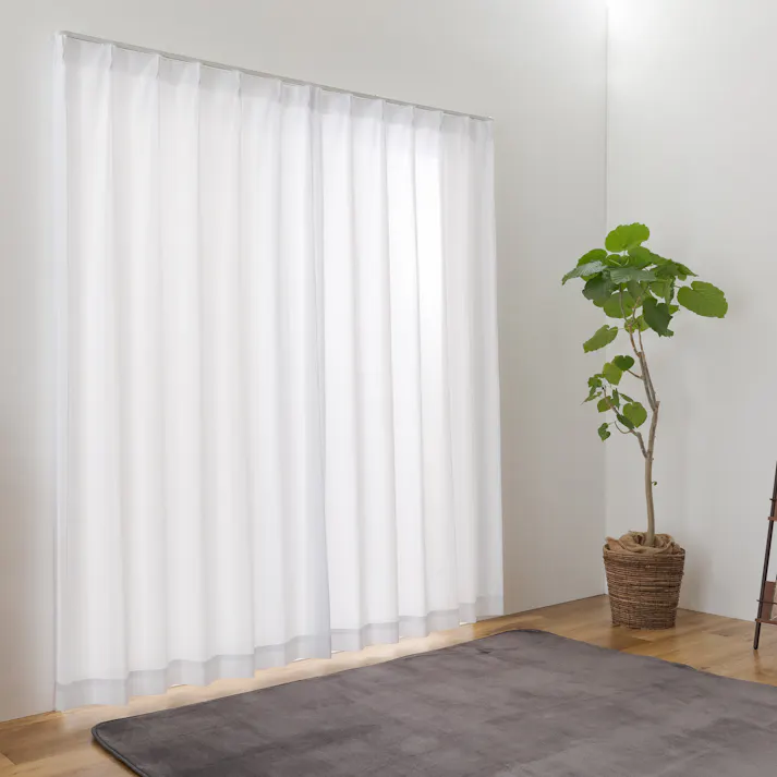 UVカット 遮熱 ミラー レースカーテン ライリー ストライプ 150×208cm 1枚入 ユニベール 4548654713175【別送品】