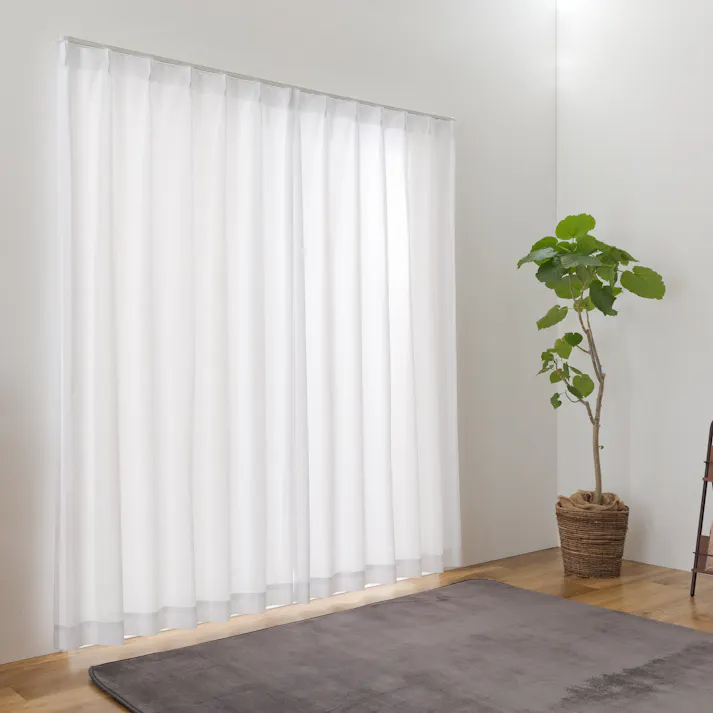 UVカット 遮熱 ミラー レースカーテン ライリー リーフ 100×208cm 2枚組 ユニベール 4548654713335【別送品】