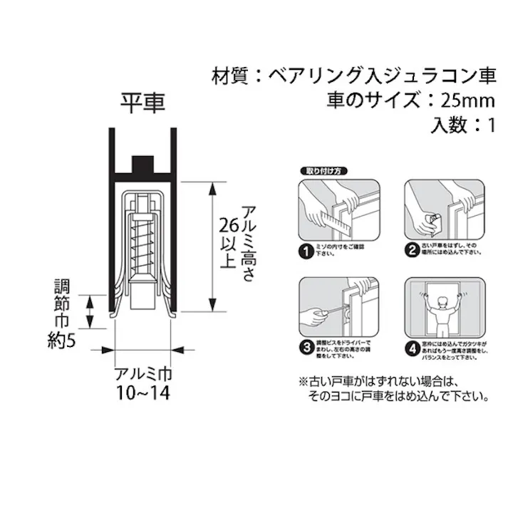 ハイロジック 17038 取替戸車 9D-F型(平)ジュラコン 1個入(CDC)【別送品】