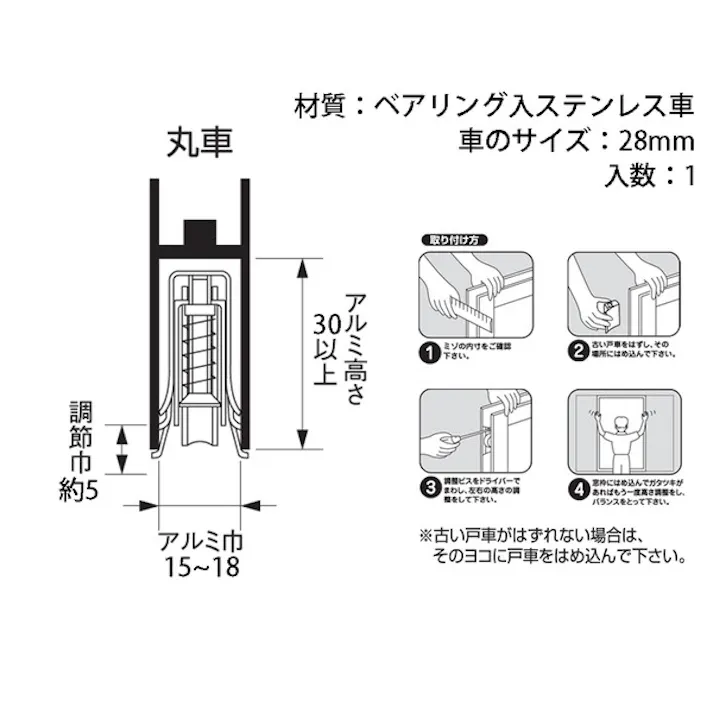 ハイロジック 17043 取替戸車 14S-M型(丸)ステンレス 1個入(CDC)【別送品】