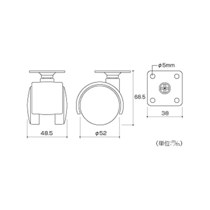 ハイロジック 17396 ニ輪キャスター プレートタイプ 50mm(黒) 1個入(CDC)【別送品】