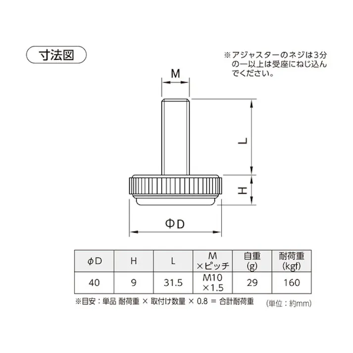 ハイロジック 57336 スムースアジャスター ベージュ 40φ M10 1個入(CDC)【別送品】