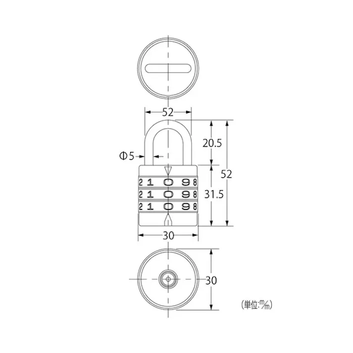 ハイロジック G-066 丸形符号錠 24mm 同一キー 2個入(CDC)【別送品】