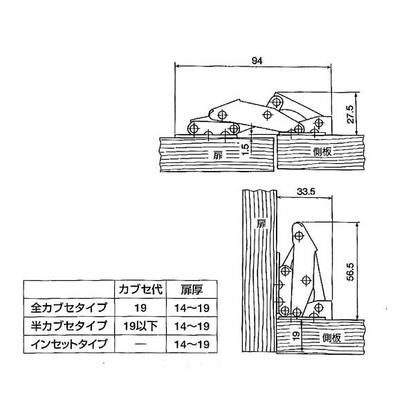 ハイロジック P-725 堀込ミ不要スライド蝶番 キャッチ付 1個入(CDC
