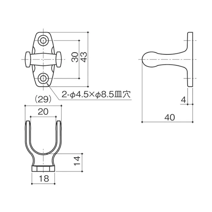 ハイロジック 94387 DC-62-D フック棒架ケ シルバー 1個入(CDC)【別送品】