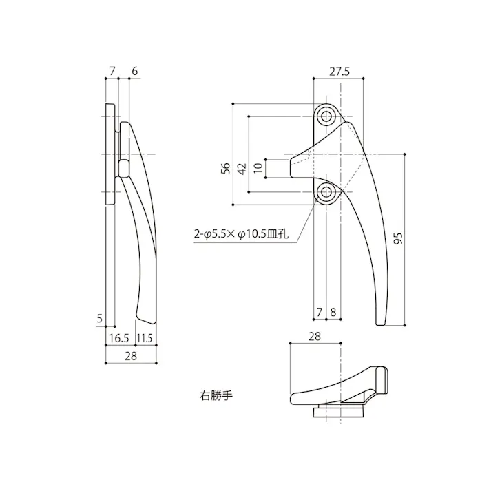 中西産業 開窓 カムラッチハンドル L JANコード:4549396539559(CDC)【ネット注文限定・別送品】