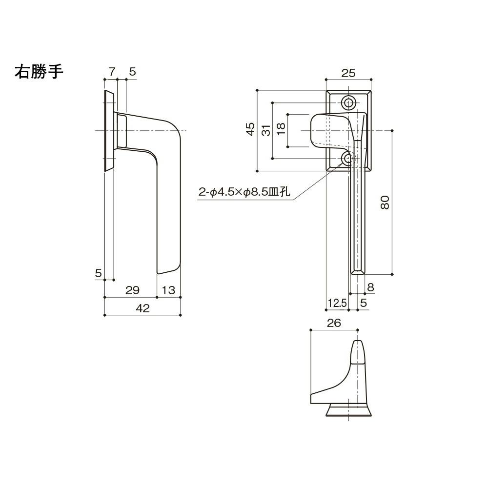 中西産業 開窓 カムラッチハンドル R JANコード：4549396542658(CDC