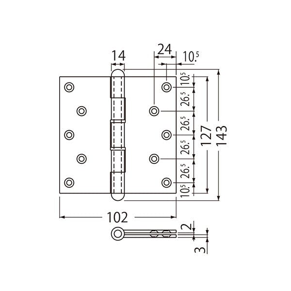 シロクマ 白熊印 ステンレス ステンキャノン丁番 BS-100 102×102×2.5mm