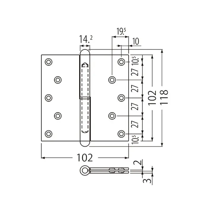 シロクマ BS-102 キャノン二管丁番(左)左 102×102金 JANコード:4936350015851(CDC)【別送品】