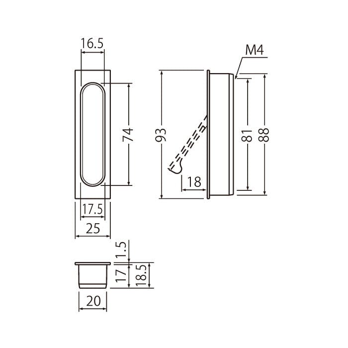 シロクマ MZ-7 長角形堀込引手アンバー塗装 JANコード：4936350037921