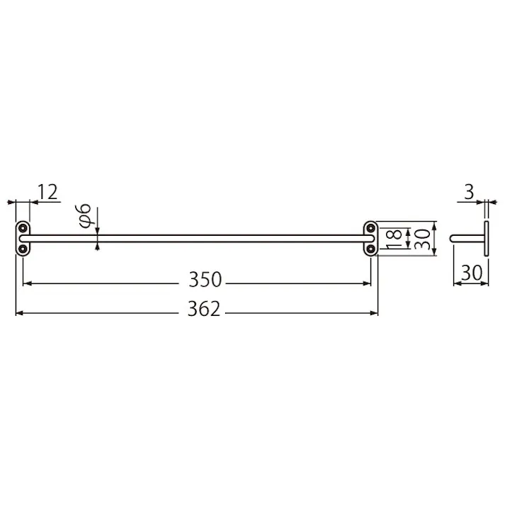 シロクマ NH-6 一文字掛棒350ミリアンバー塗装 JANコード:4936350039086(CDC)【ネット注文限定・別送品】