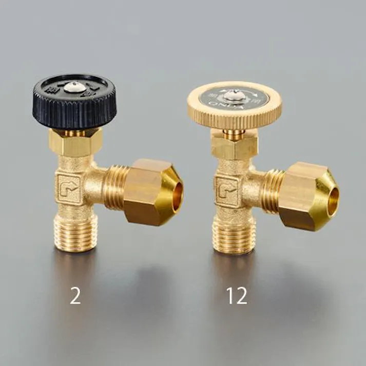 オンダ製作所 R 1/4"x 8mm ニードルバルブ(黄銅ハンドル/フレアーナット ミニバルブEA426CG-12 4550061513590(CDC)【別送品】