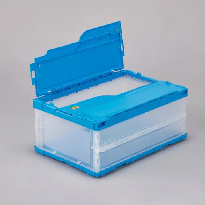 ESCO 530x366x232mm/34.1L 折畳コンテナ(青/蓋付薄型 EA506AA-516 4550061833421(CDC)【別送品】