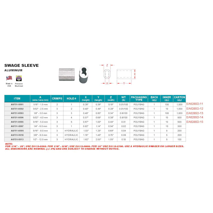 ワイヤーロープスリーブ(アルミ/10個) 3.0mm EA628SD-13 4550061358405【別送品】