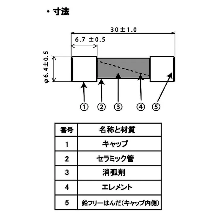 管ヒューズ(消弧剤入/2本) 250Vx1.0A/φ6.4mm EA758ZZ-22A 4548745864762【別送品】