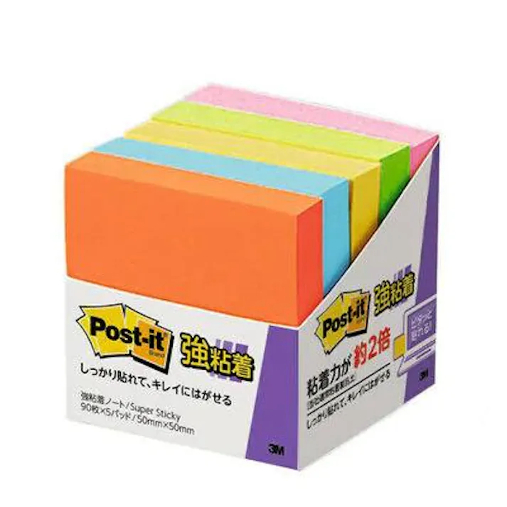 3M 50x 50mm 強粘着メモ(90枚x5個/5色) EA762GA-177 4550061707173(CDC)【別送品】