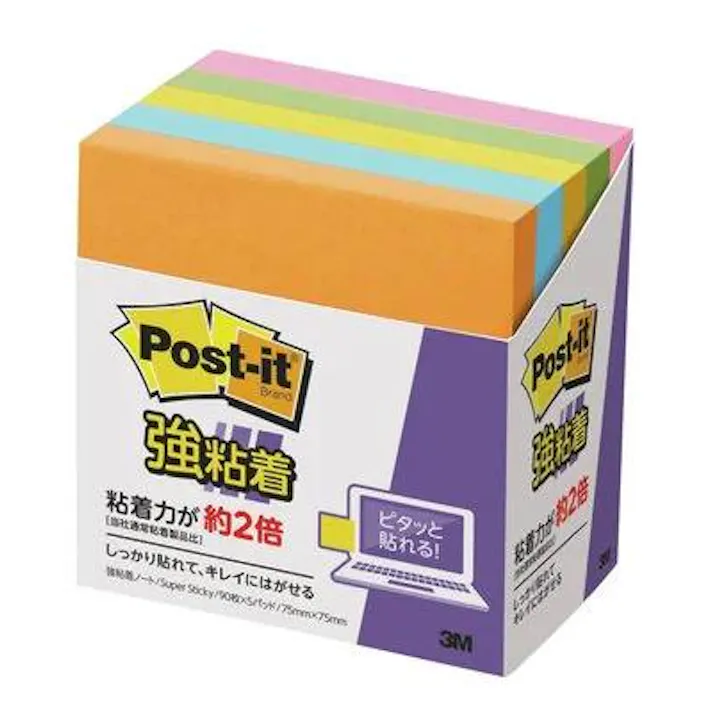 3M 75x 75mm 強粘着メモ(90枚x5個/5色) EA762GA-178 4550061707180(CDC)【別送品】