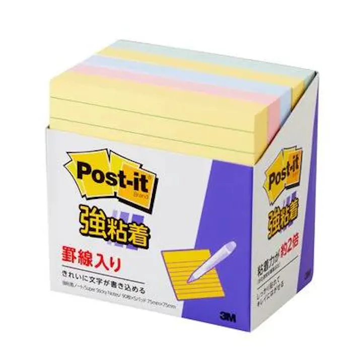 3M 罫線入り強粘着メモ(90枚x5個/5色) 75x75mm EA762GA-182 4550061707227【別送品】