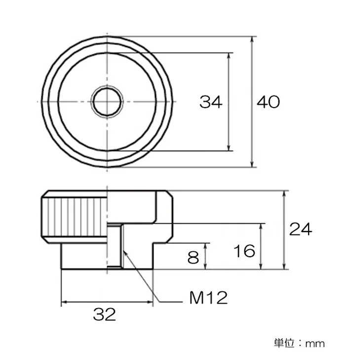 鍋屋バイテック(NBK) 雌ねじノブ(スチール製) M12/40mm EA948BD-5 4518340921023【別送品】