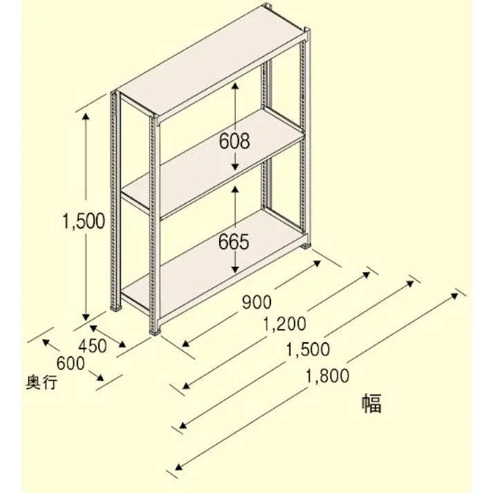 スチール棚 890x600x1500mm/150kg/3段 EA976DJ-90C 4518340217607【別送品】