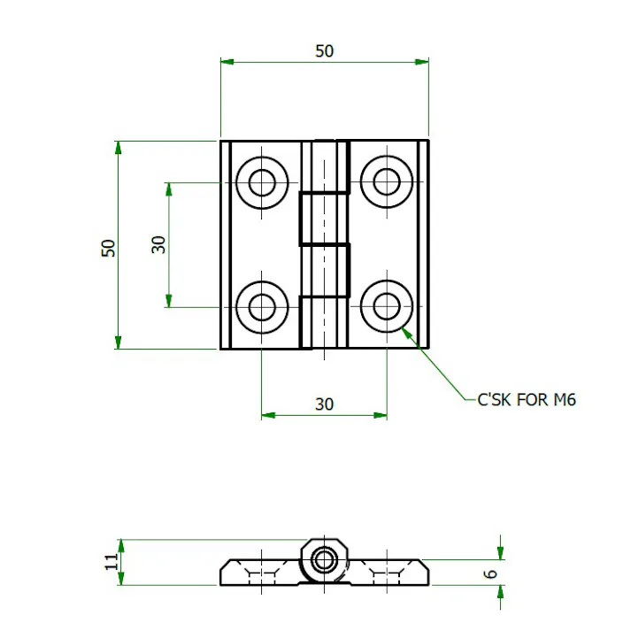 ESCO 50x 50mm フラットヒンジ(亜鉛ダイキャスト) EA951CY-650 4548745555530(CDC)【別送品】