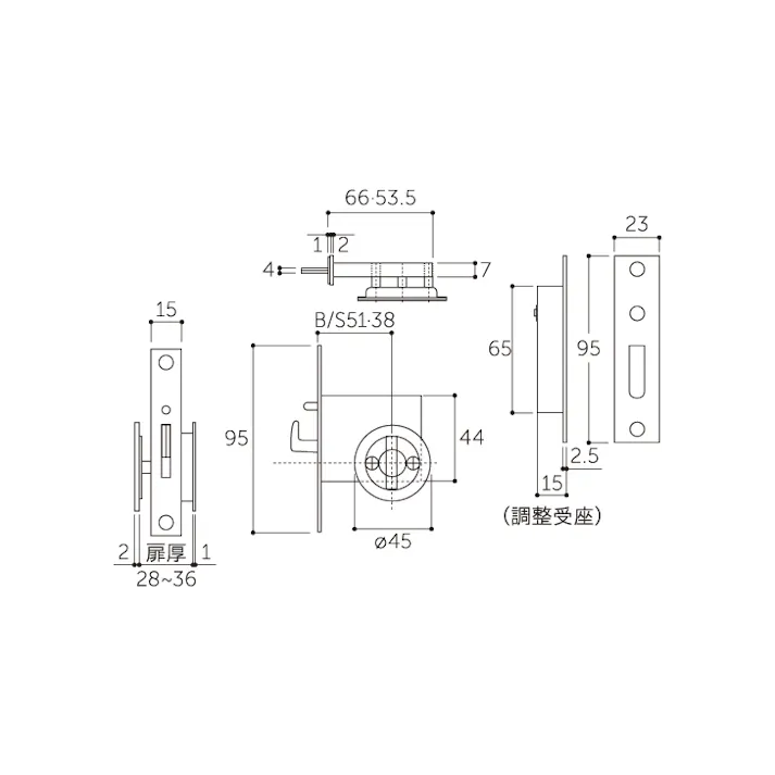 ケース引戸鎌錠(片面サムターン/GB) 28-40mm/38mm EA951KG-22 4550061774670【別送品】